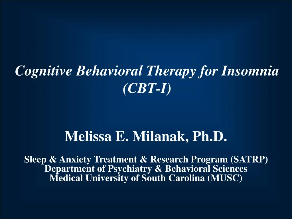 cognitive behavioral therapy for insomnia cbt i