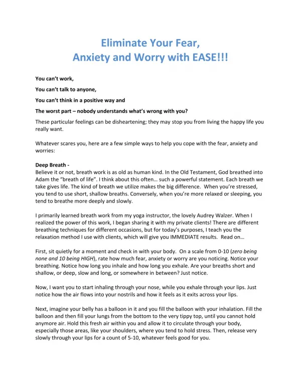 Eliminate Your Fear, Anxiety and Worry with EASE!!!