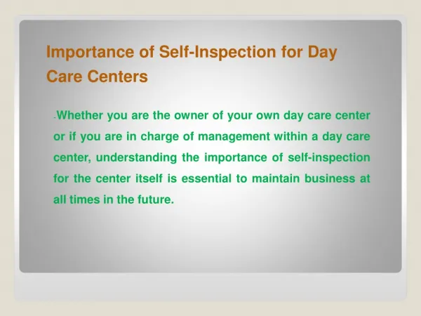 Importance of Self-Inspection for Day Care Centers