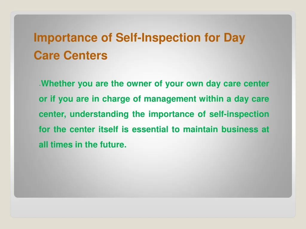 importance of self inspection for day care centers