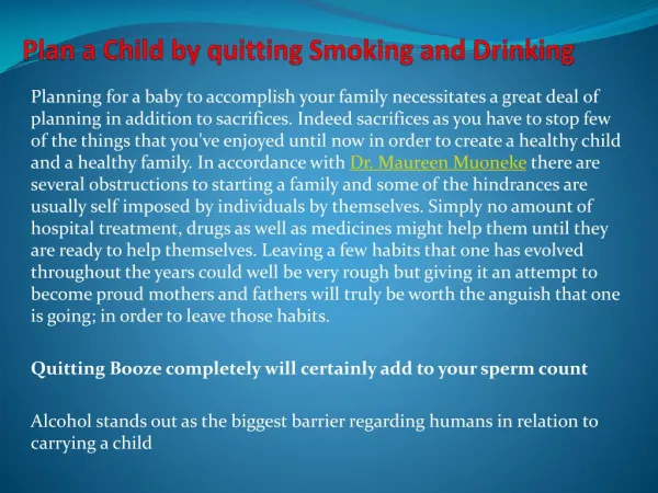 Plan a Child by quitting Smoking and Drinking