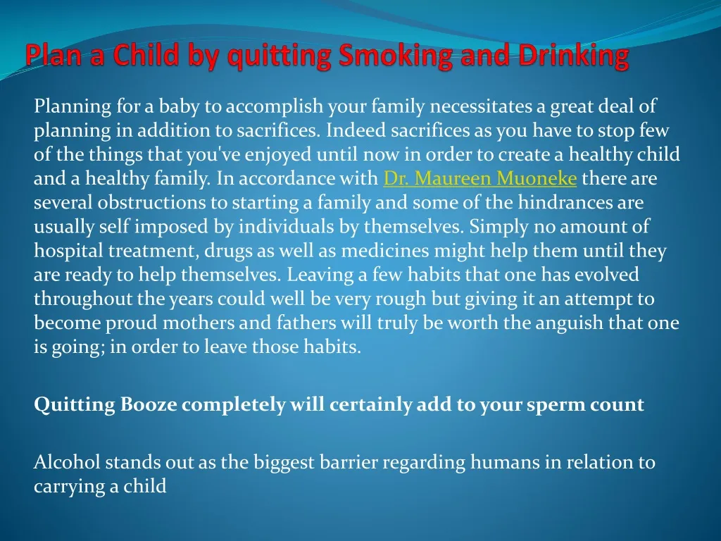plan a child by quitting smoking and drinking