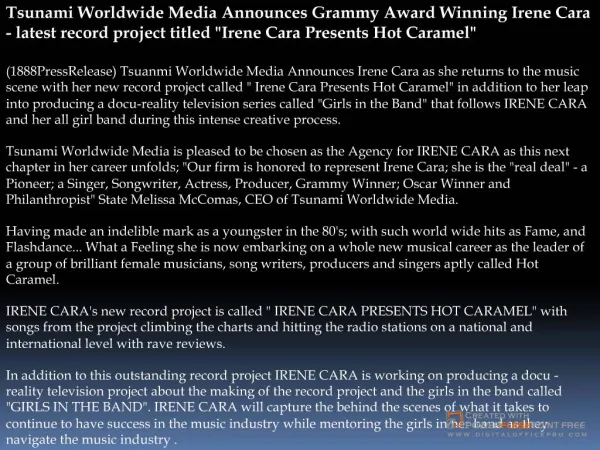 tsunami worldwide media announces grammy award winning irene
