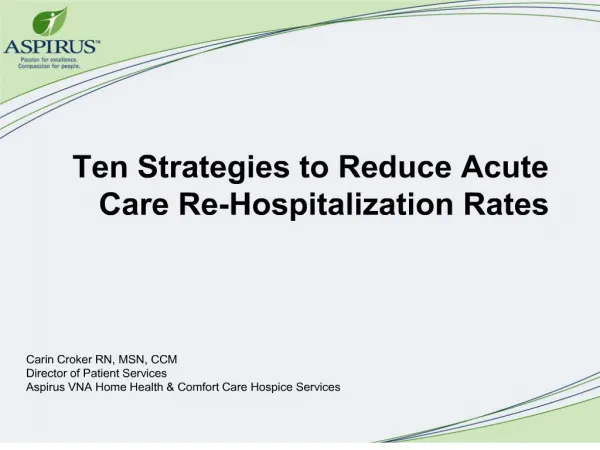 ten strategies to reduce acute care re-hospitalization rates