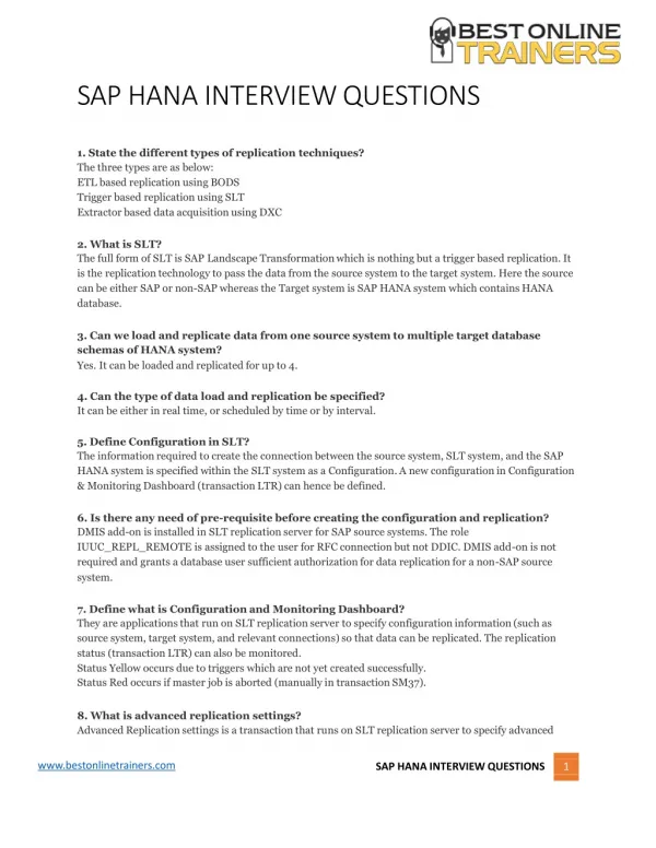 SAP HANA Interview Questions