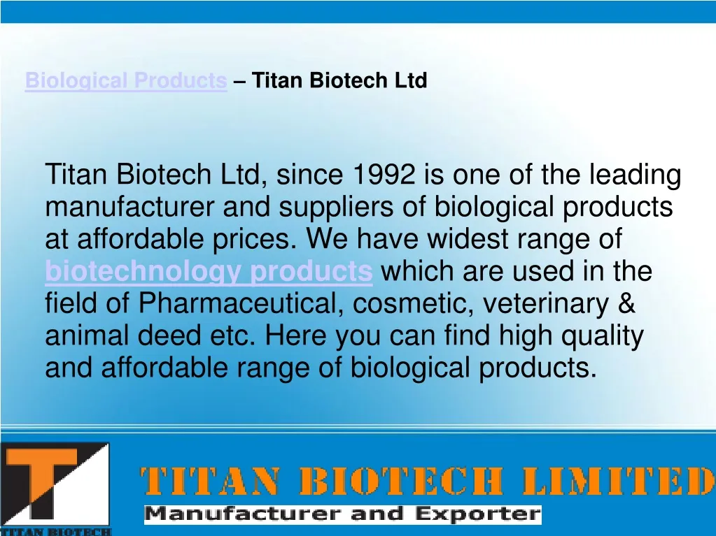 biological products titan biotech ltd