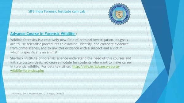 Course in Wildlife Forensic to become Specialist