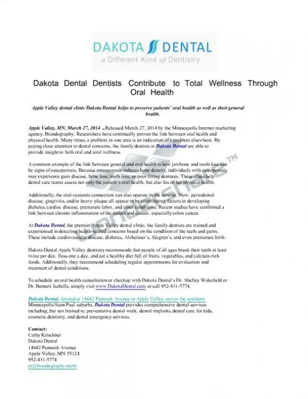 Dakota Dental Dentists Contribute to Total Wellness Through