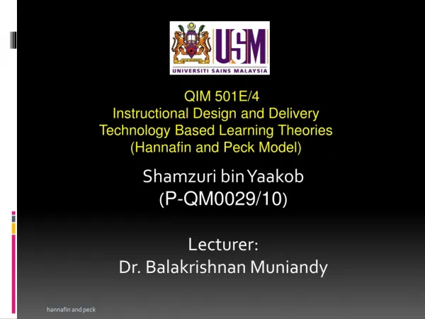 Shamzuri bin Yaakob ( P-QM0029/10 ) Lecturer: Dr. Balakrishnan Muniandy