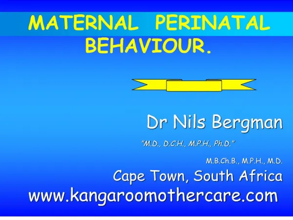 maternal perinatal behaviour. dr nils bergman m.d., d.c.h., m.p.h., ph.d. m.b.ch.b., m.p.h., m.d. cape