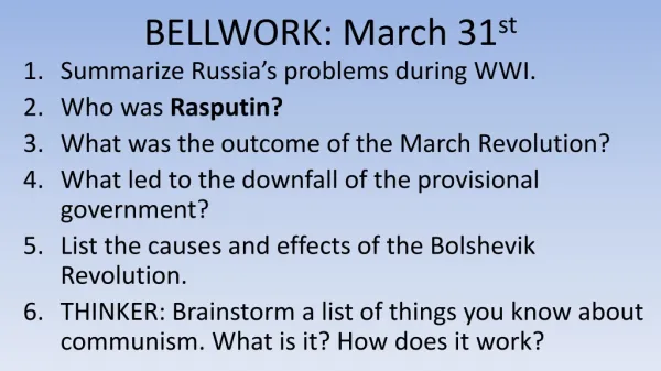 BELLWORK: March 31 st