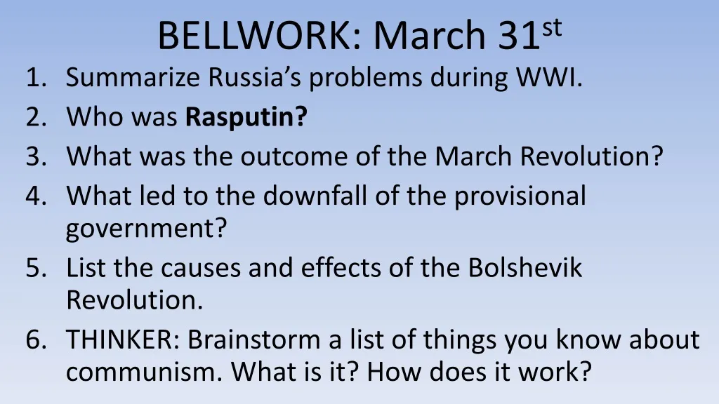 bellwork march 31 st