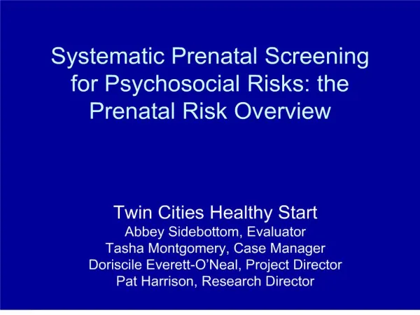 systematic prenatal screening for psychosocial risks: the prenatal risk overview