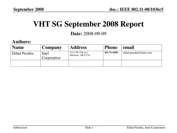 VHT SG September 2008 Report