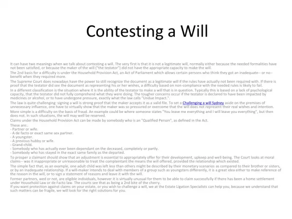 Contest a will Sydney