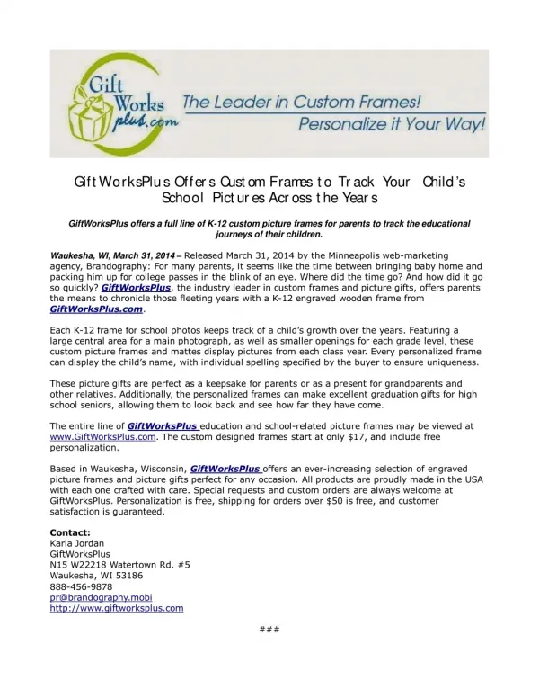 GiftWorksPlus Offers Custom Frames to Track Your Child’s Sch