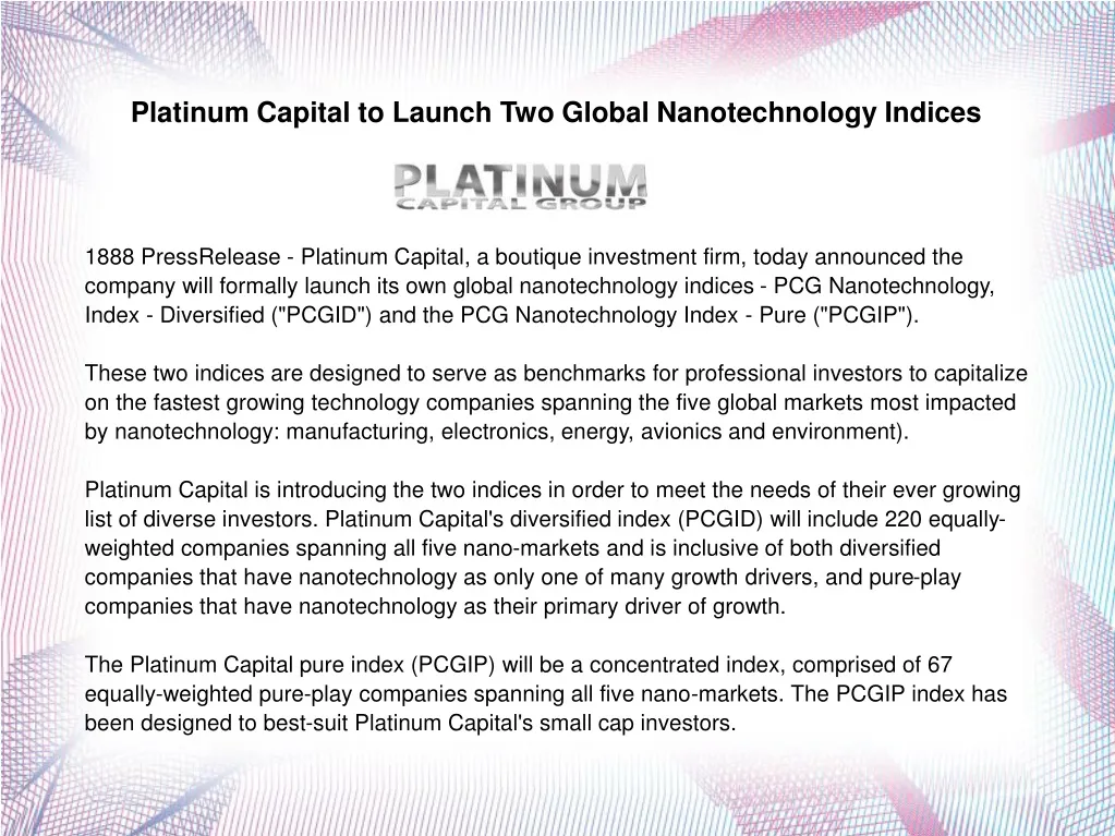 platinum capital to launch two global