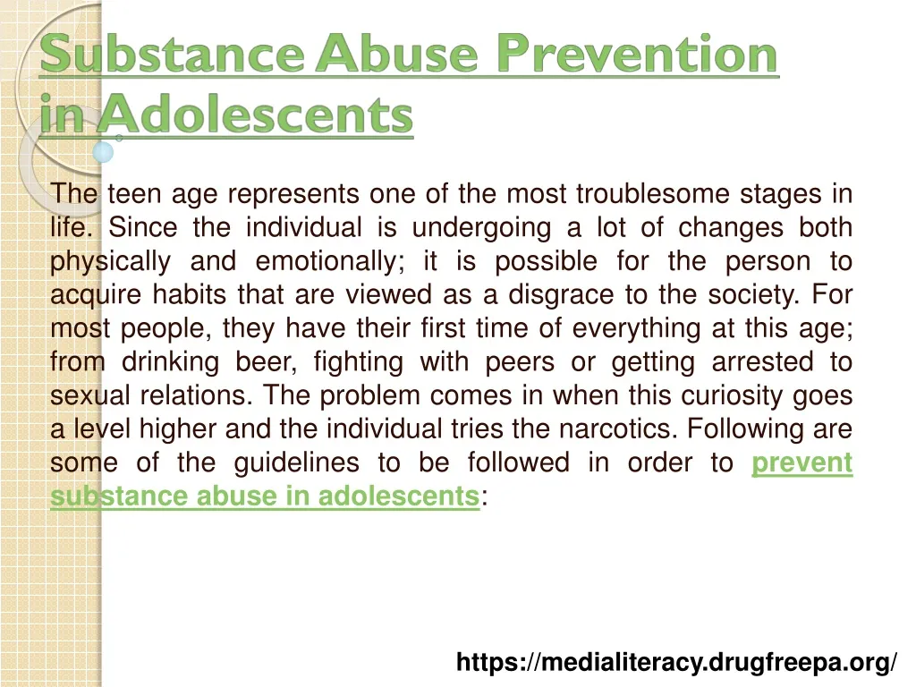 substance abuse prevention in adolescents