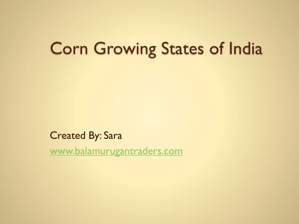 Corn Growing States of India