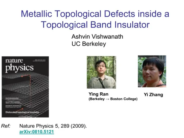 metallic topological defects inside a topological band insulator
