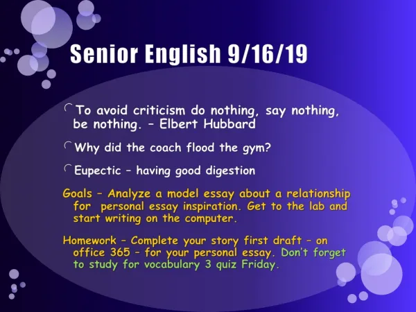 Senior English 9/16/19