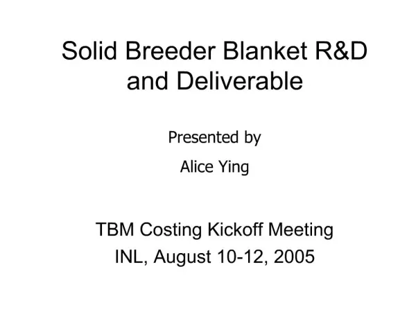Solid Breeder Blanket RD and Deliverable