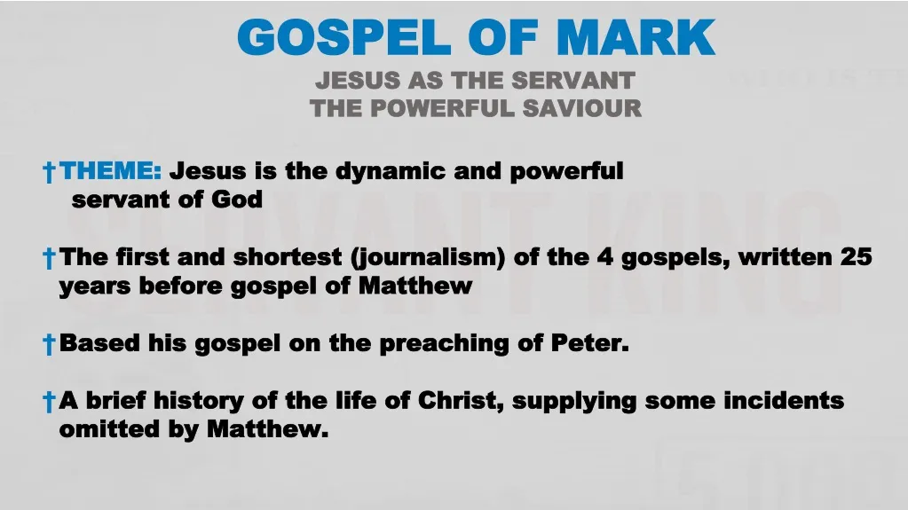 gospel of mark jesus as the servant the powerful