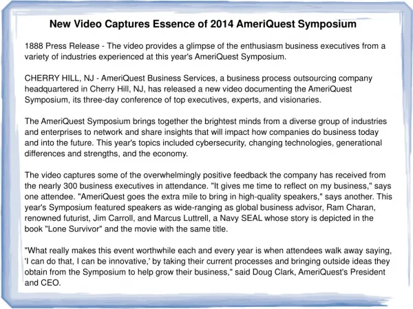 New Video Captures Essence of 2014 AmeriQuest Symposium