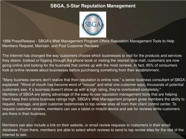 SBGA, 5-Star Reputation Management