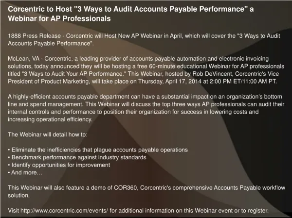 Corcentric to Host 3 Ways to Audit Accounts