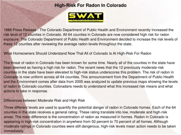 High-Risk For Radon In Colorado