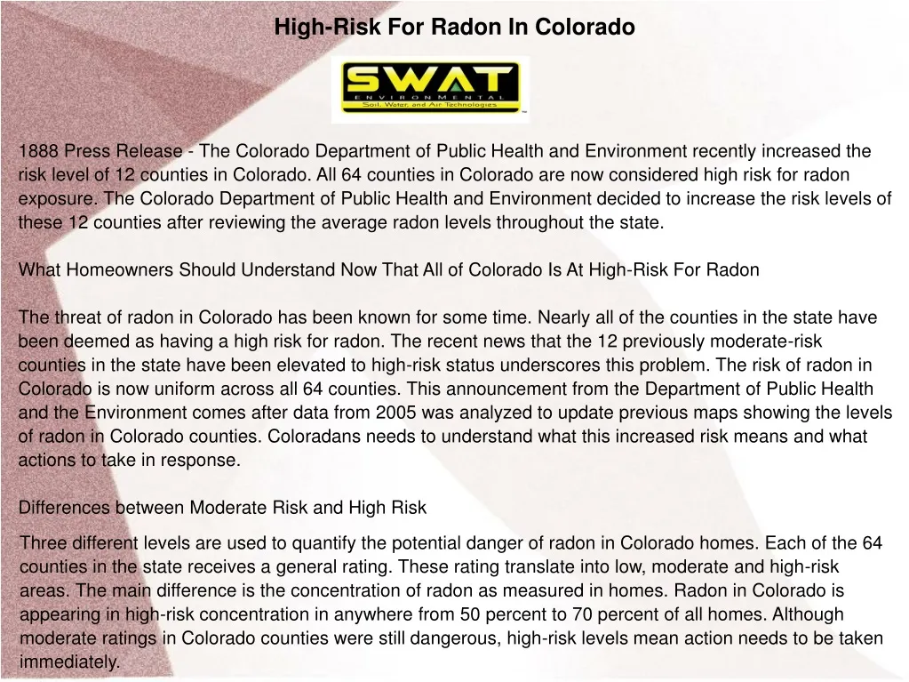 high risk for radon in colorado