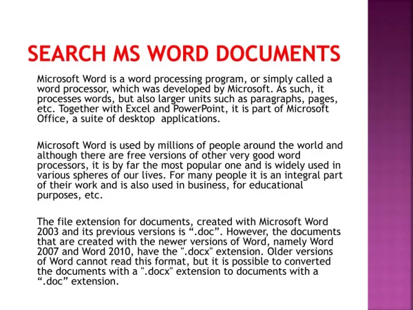 Search MS Word documents - Search text in files
