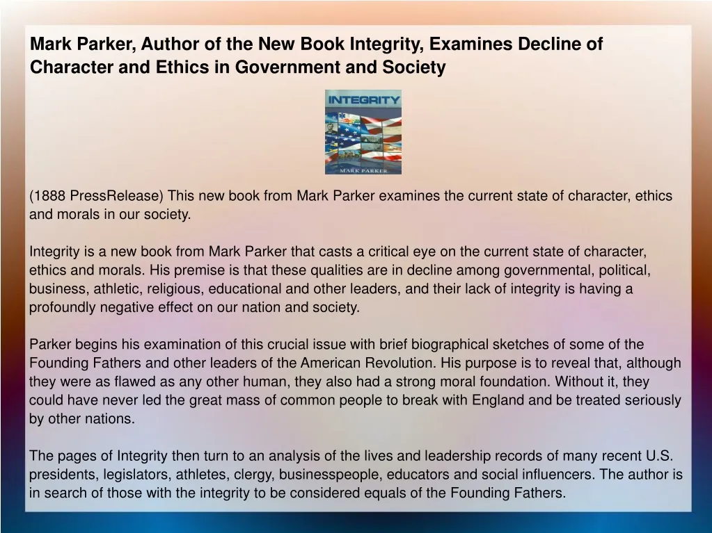 mark parker author of the new book integrity