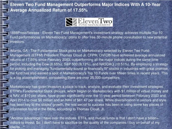 Eleven Two Fund Management Outperforms Major Indices