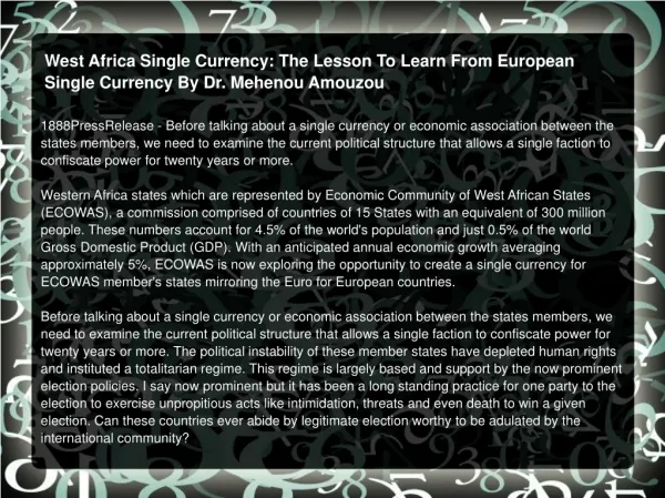 West Africa Single Currency: The Lesson