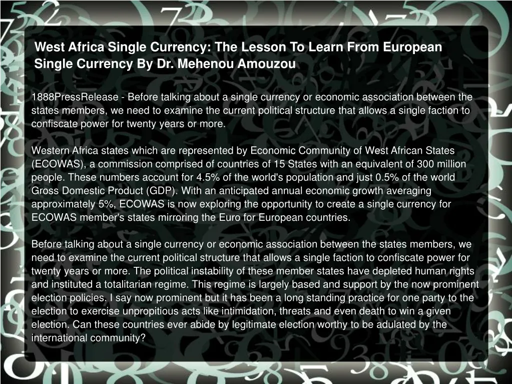 west africa single currency the lesson to learn