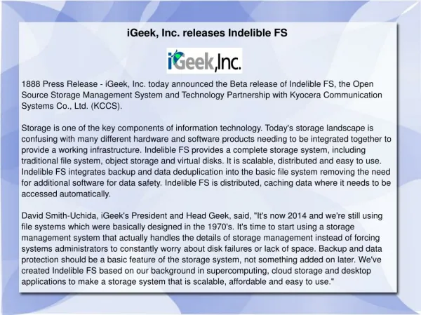 iGeek, Inc. releases Indelible FS