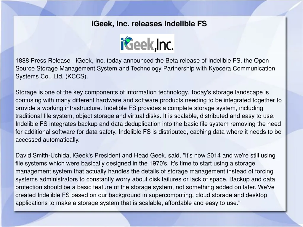 igeek inc releases indelible fs