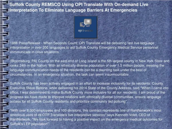 Suffolk County REMSCO Using OPI Translate With On-demand