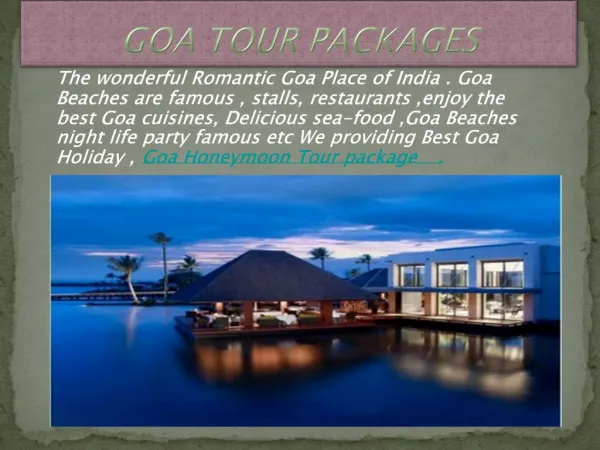 Goa Honeymoon & Holiday Tour Packages