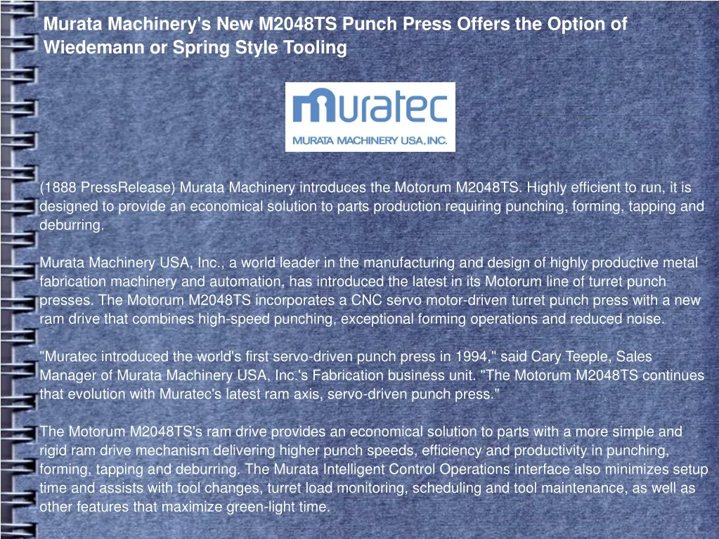 murata machinery s new m2048ts punch press offers