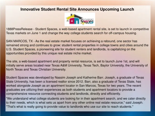 Innovative Student Rental Site Announces Upcoming Launch