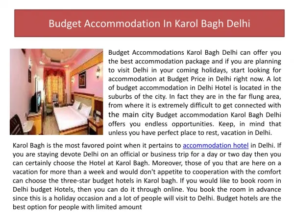Budget Accommodation in Karol Bagh Delhi