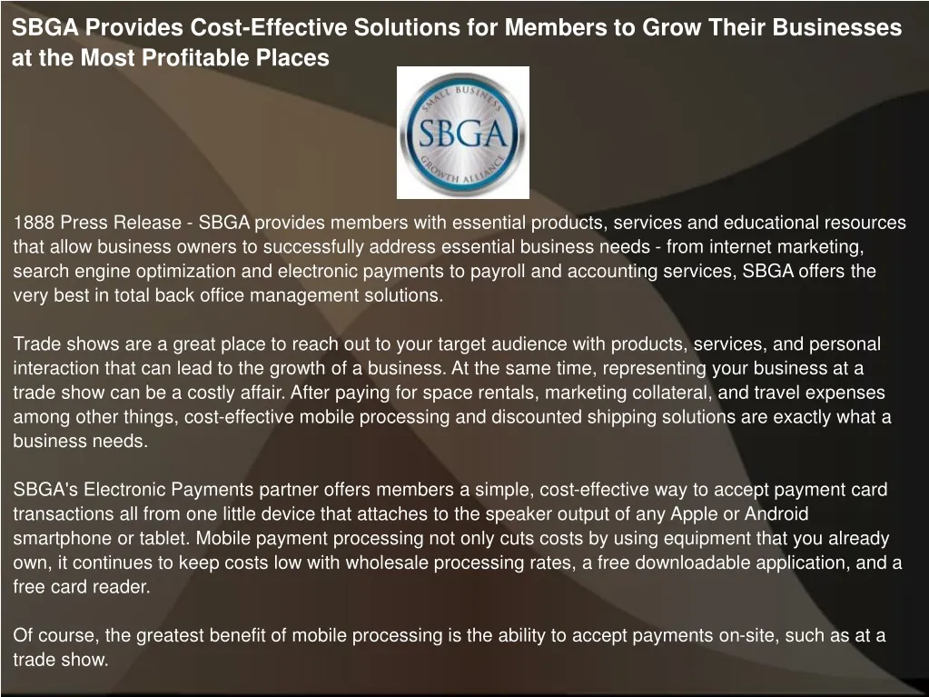 sbga provides cost effective solutions