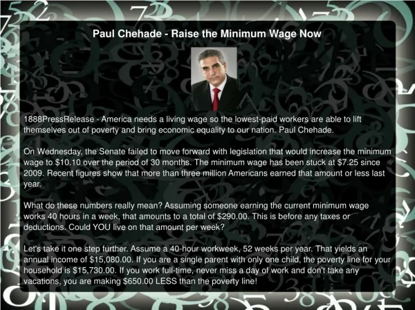 Paul Chehade - Raise the Minimum Wage Now