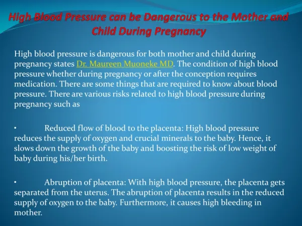 High Blood Pressure can be Dangerous to the Mother and Child