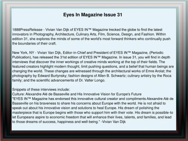 Eyes In Magazine Issue 31