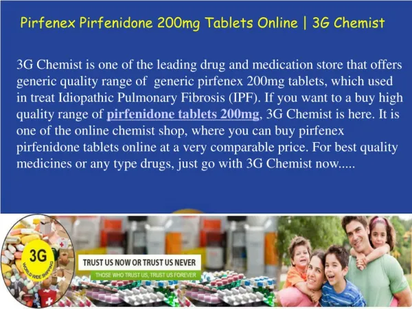 Buy Pirfenex Pirfenidone 200mg Tablets From 3G Chemist