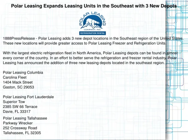 Polar Leasing Expands Leasing Units in the Southeast